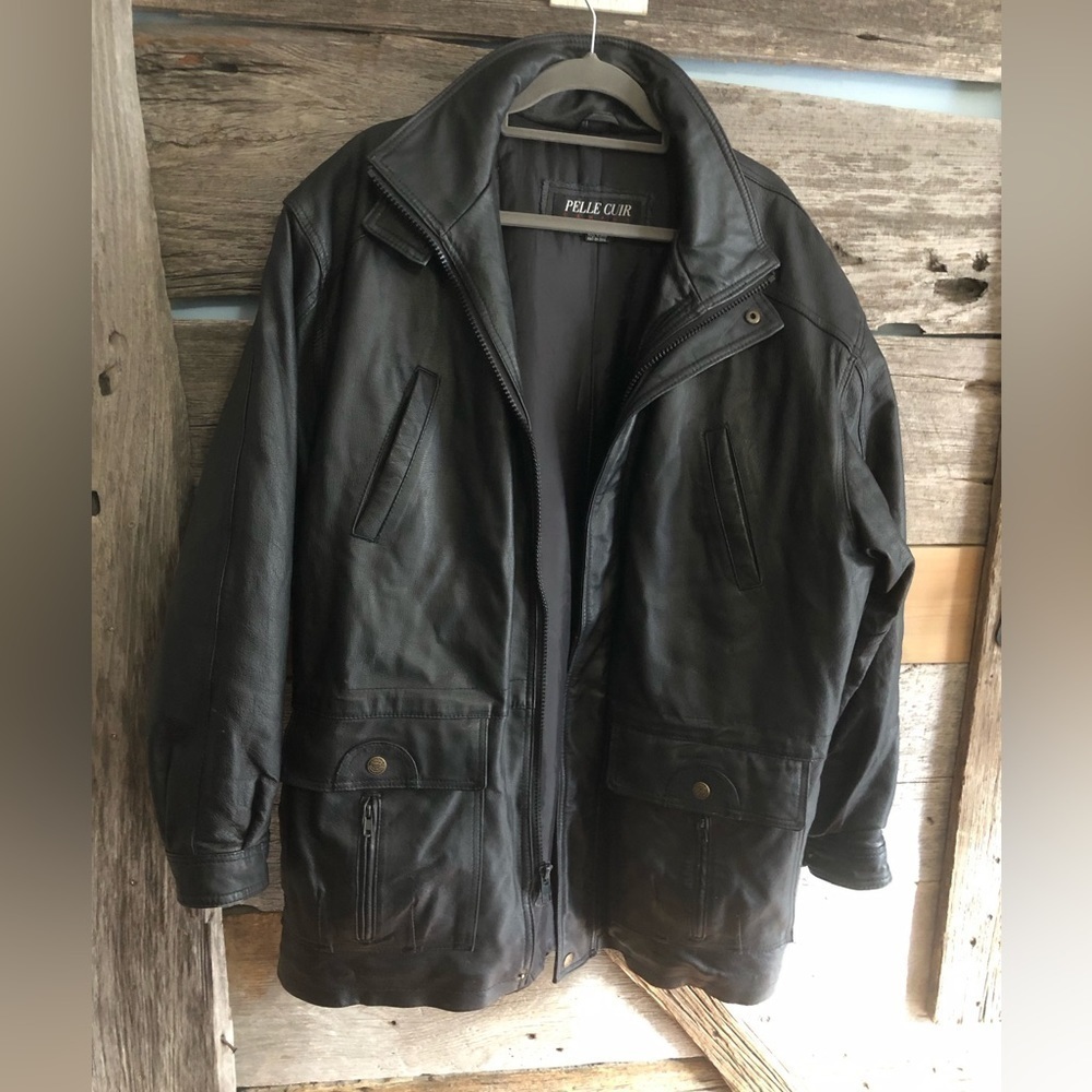 Vintage Size Large Black Lined Leather Coat